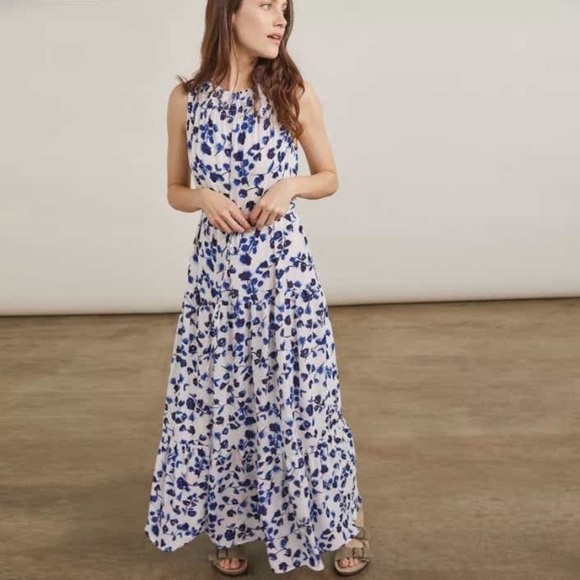 NWT Elizabeth and James Blue Floral Smocked Neck Tiered Maxi Dress Womens XXL - Picture 2 of 10